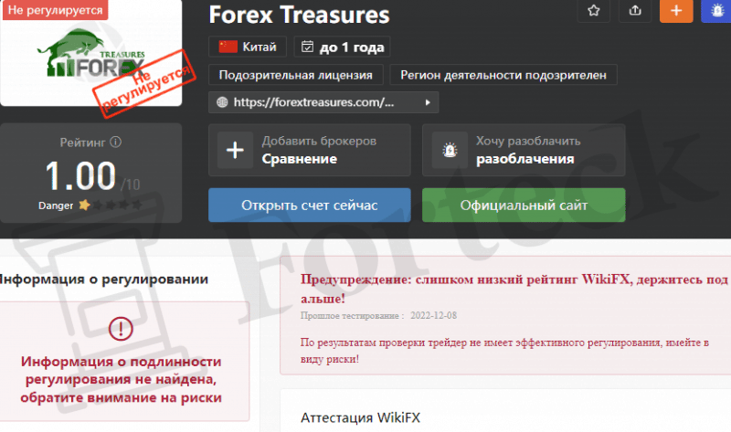 Forex Treasures (forextreasures.com) лжеброкер! Отзыв Forteck